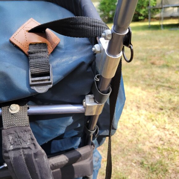 Vintage Jansport External Frame Backpack Blue Leather Patch Hiking Trail Backpac - Picture 13 of 16